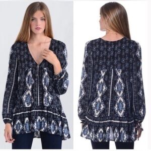 Free People Down By The Bay Tunic Top Women Size XS Navy Bohemian Indie Sleeze